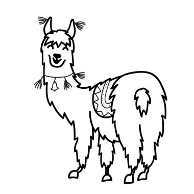 İzole anahat karikatür bebek Lama. 