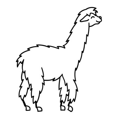 Sevimli karakter Güney Amerika lama süslemeleri ile vektör Illustration. İzole anahat karikatür bebek Lama. El çekilmiş Peru hayvan çok, alpaka, vicuna. Çizim yazdırma, kumaşlar için.