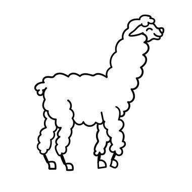 Sevimli karakter Güney Amerika lama süslemeleri ile vektör Illustration. İzole anahat karikatür bebek Lama. El çekilmiş Peru hayvan çok, alpaka, vicuna. Çizim yazdırma, kumaşlar için.