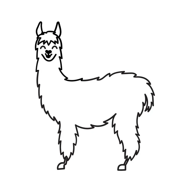 Vectorillustratie van schattige karakter Zuid-Amerika lama met decoraties. Geïsoleerde overzicht cartoon baby lama. Hand getekend Peru dierlijke guanaco, alpaca, Vicuña. Tekening voor afdrukken, weefsel. — Stockvector