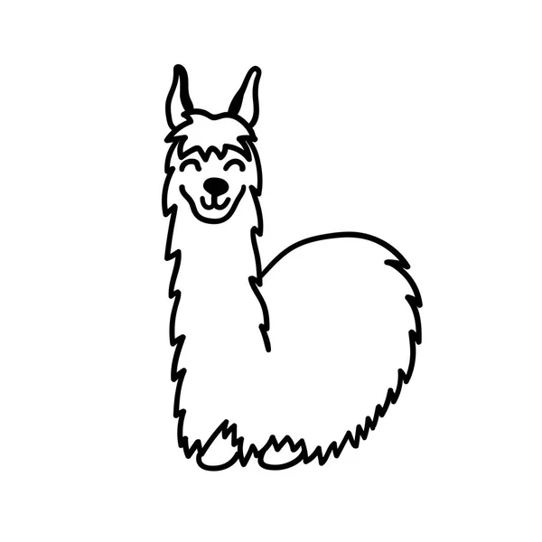 Ilustración vectorial de lindo personaje de América del Sur lama con decoraciones. Esquema aislado de dibujos animados bebé llama. Dibujado a mano Perú animal guanaco, alpaca, vicuna. Dibujo para impresión, tela . — Archivo Imágenes Vectoriales