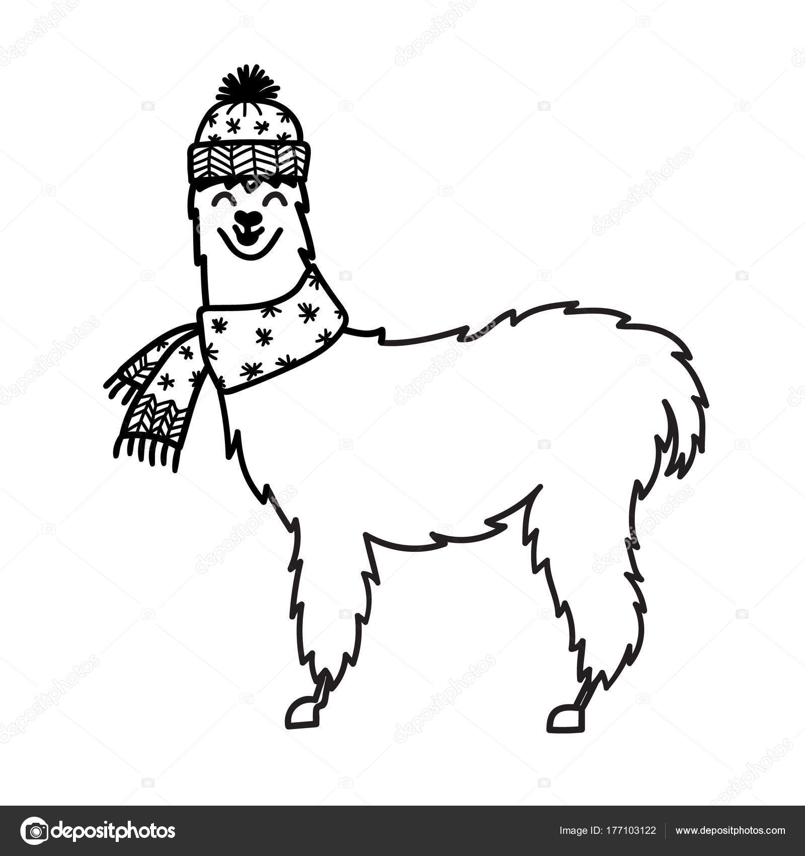 Lama contour isolé dessin animé bébé La main dessinée guanaco animaux Pérou alpaga vigogne Dessin pour l impression textile tissu affiches etc