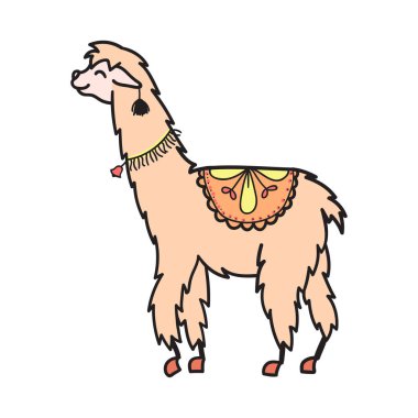 Vektör, izole anahat karikatür bebek Lama.