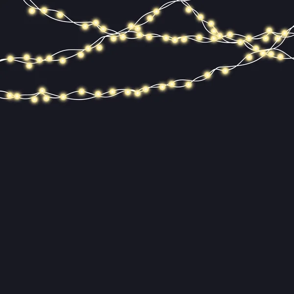 クリスマス ツリーの光の文字列ガーランド フレーム — ストックベクタ