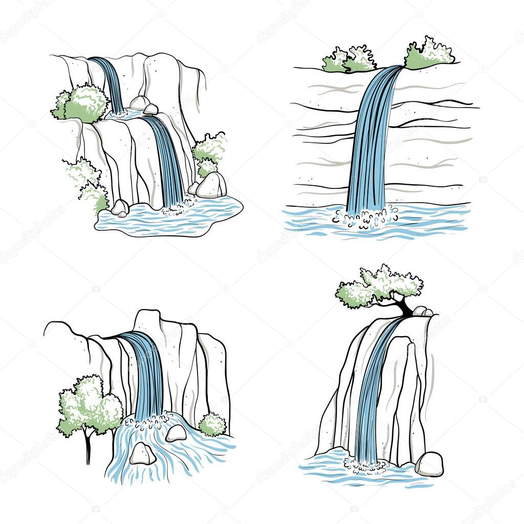 Vector illustration of waterfall.
