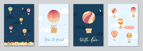 Set of cards with hot air balloons — Stock Vector