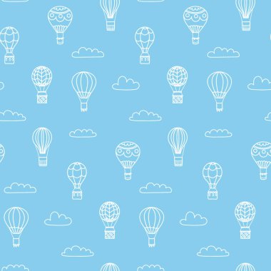 Vektör anahat sıcak hava balonu seamless modeli 