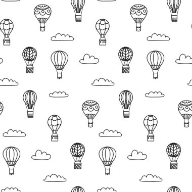 Vektör anahat sıcak hava balonu seamless modeli 