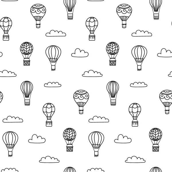 Vektör anahat sıcak hava balonu seamless modeli 