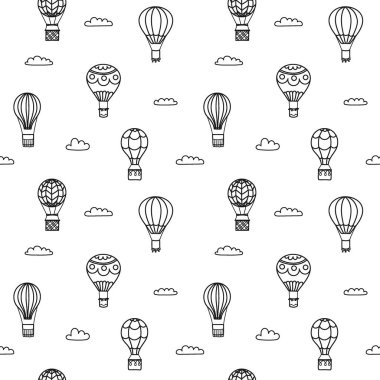 Vektör anahat sıcak hava balonu seamless modeli 