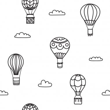 Vektör anahat sıcak hava balonu seamless modeli 