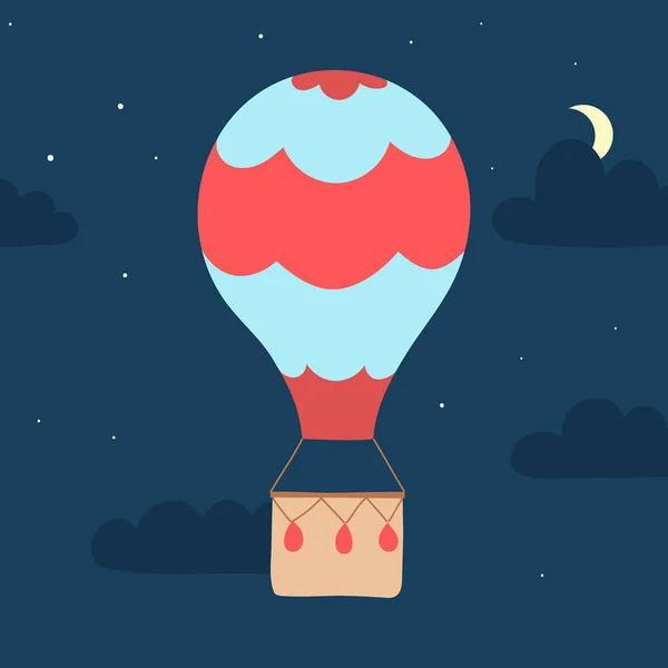 Vektor-Heißluftballon am Nachthimmel — Stockvektor