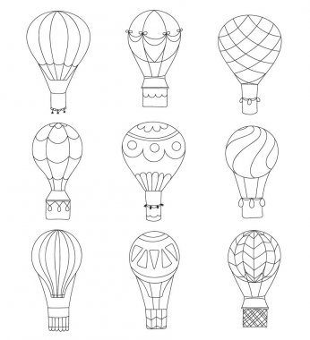 Vektör anahat sıcak hava balonları kümesi