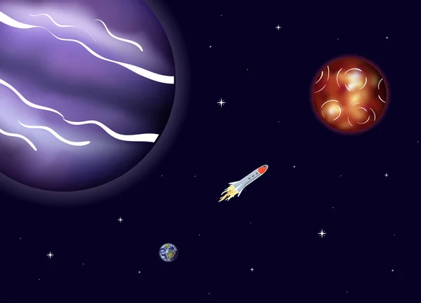 Vektorové ilustrace kosmickou loď rakety — Stockový vektor