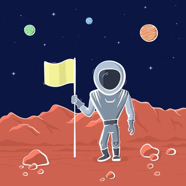 Illustrazione vettoriale dell'astronauta con bandiera — Vettoriale Stock