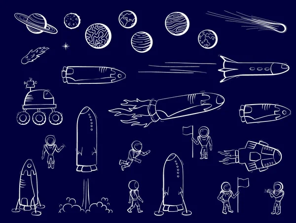 Conjunto de ilustrações vetoriais de objetos espaciais — Vetor de Stock