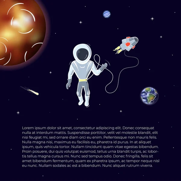 Illustrazione vettoriale dell'astronauta, nave nello spazio — Vettoriale Stock