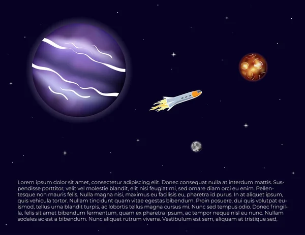 Illustrazione vettoriale di astronave, razzo nello spazio — Vettoriale Stock