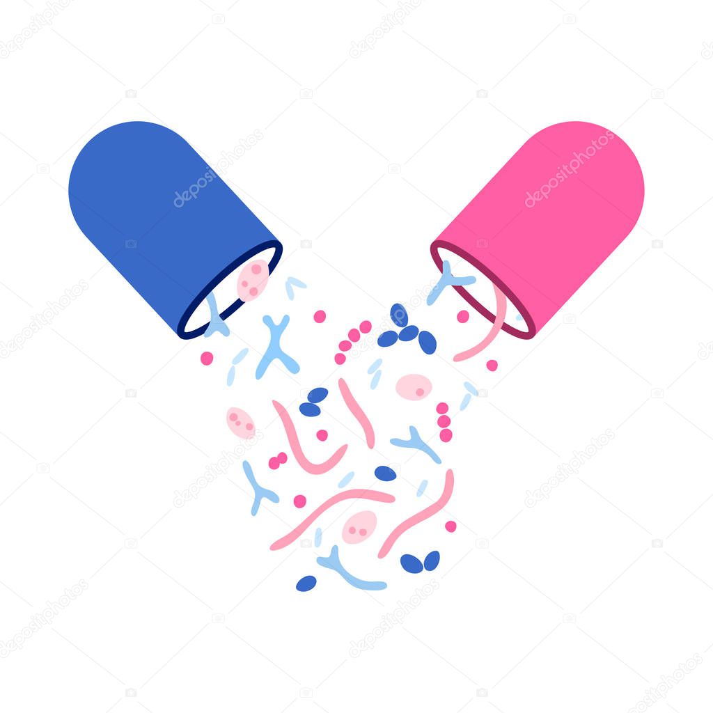 Vector isolated illustration of probiotics pill