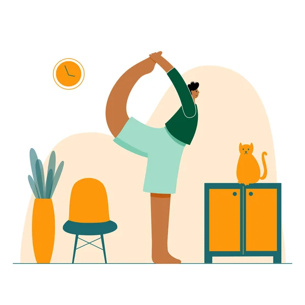 Yoga platte vector illustratie. Gezonde levensstijl — Stockvector