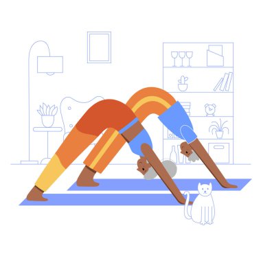 Yoga düz vektör çizimi. Sağlıklı yaşam tarzı