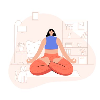 Yoga düz vektör çizimi. Sağlıklı yaşam tarzı