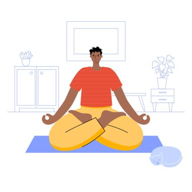 Yoga düz vektör çizimi. Sağlıklı yaşam tarzı