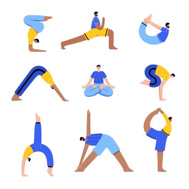 Yoga düz vektör çizimi. Sağlıklı yaşam tarzı