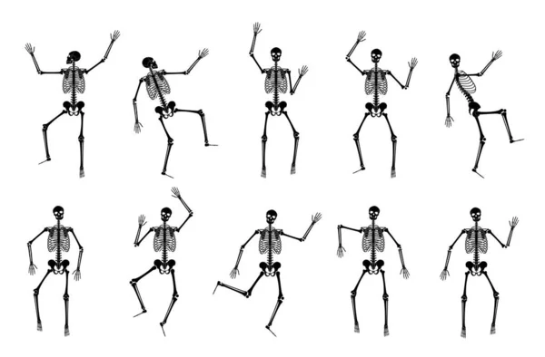 Esqueletos de dança feliz no Halloween — Vetor de Stock