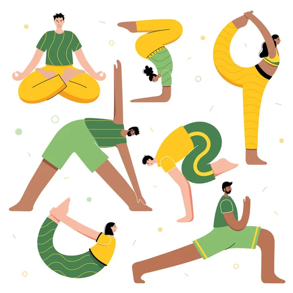 Ilustración de vectores planos de yoga. Estilo de vida saludable — Archivo Imágenes Vectoriales