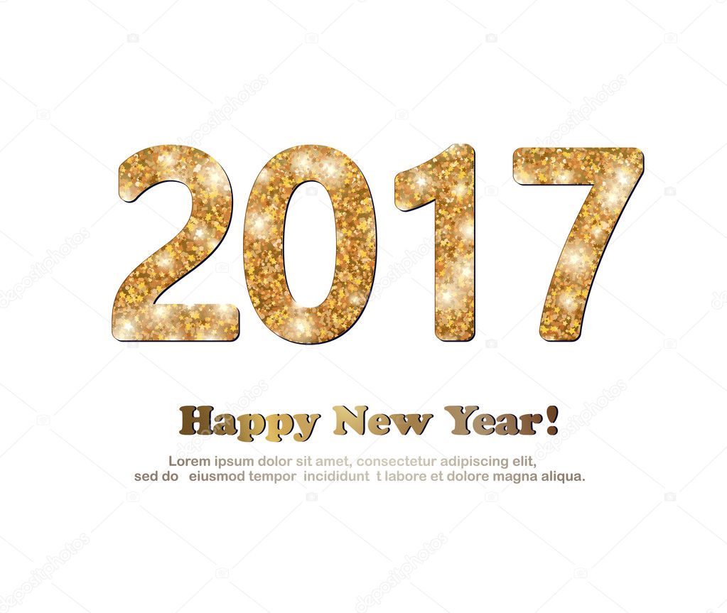 The gold glitter New Year 2017 in modern style.