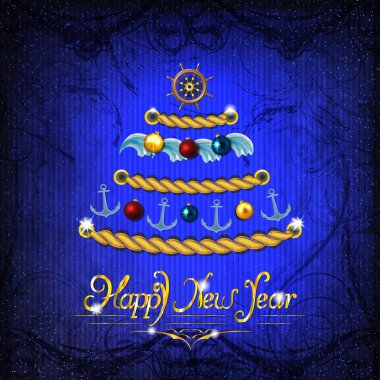 New Year tree in a marine style on a magic dark blue background. clipart