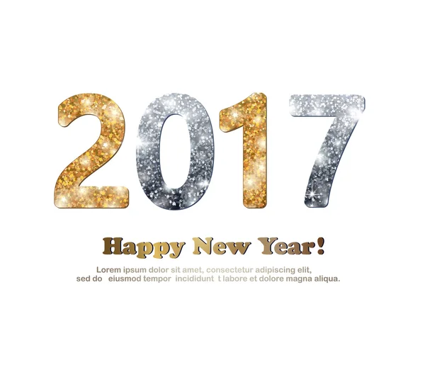 The gold and silver glitter glitter New Year 2017 text in modern style. — Stock Vector