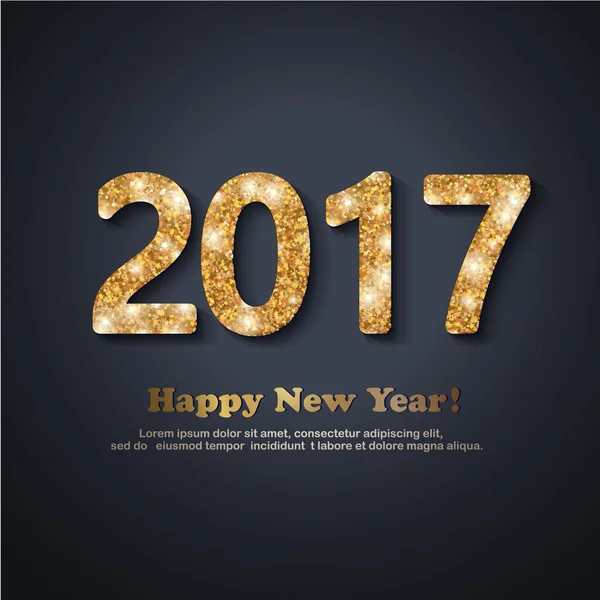 The gold glitter New Year 2017 text in modern style on a black background — Stock Vector