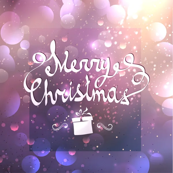 Texto de las felices fiestas remolinadas sobre un fondo borroso con suaves colores lila y finos destellos de luz. Feliz Navidad y Feliz Año Nuevo . — Vector de stock