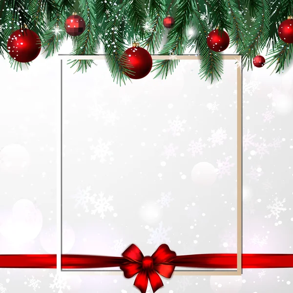 Rahmen aus festlichem Weihnachtsbaum und Spielzeug. Vektor. die feiertagsrote Schleife sorgt für heitere Kompositionsstimmung. — Stockvektor