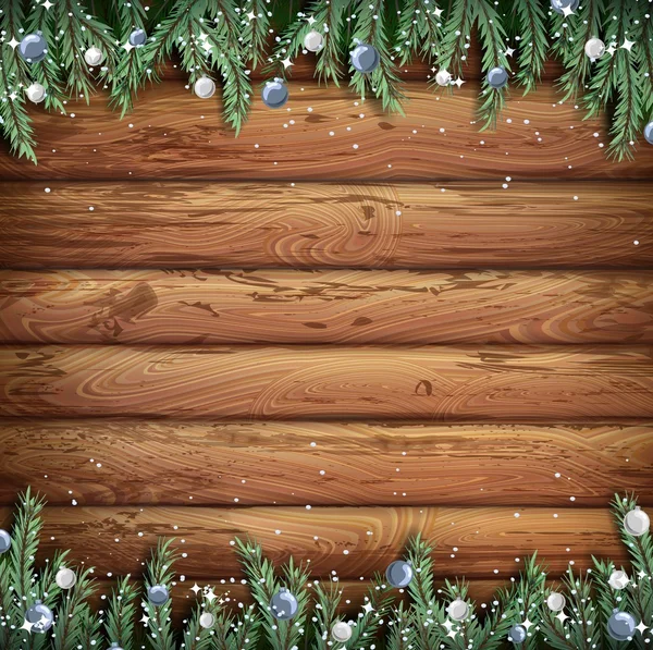 Çerçeve şenlikli Noel ağacı ve oyuncaklar. Vektör sınırları. Yararlı ahşap plakalar üzerinde arka plan olduğunu.