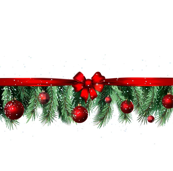 Çerçeve şenlikli Noel ağacı ve oyuncaklar. vektör. Tatil kırmızı yay kompozisyon için neşeli ruh ekler. 