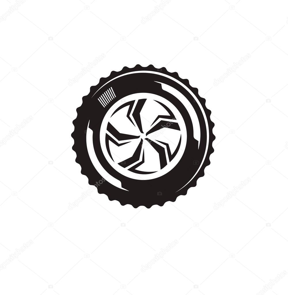 The silhouette of the wheel. The borders for driving and auto business.