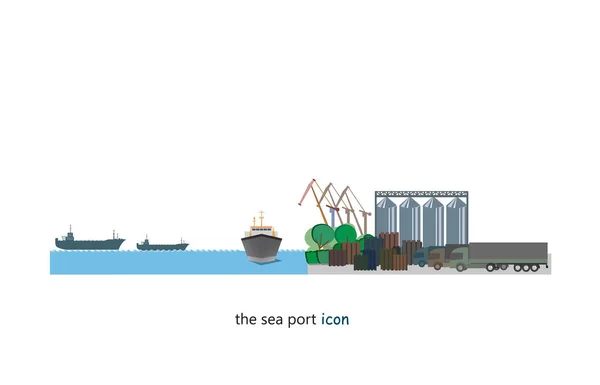 O ícone da infra-estrutura portuária marítima. Fronteiras para a ilustração dos processos de carga . — Vetor de Stock