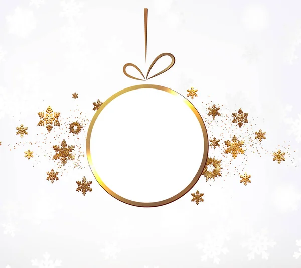 Altın glitter kış tatil sınır. çerçeve şeklinde arkasında modern kar taneleri ile metin için Noel oyuncak. 