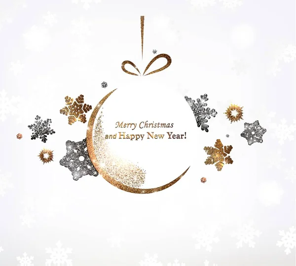 Altın glitter kış tatil sınır. çerçeve şeklinde arkasında modern kar taneleri ile metin için Noel oyuncak.