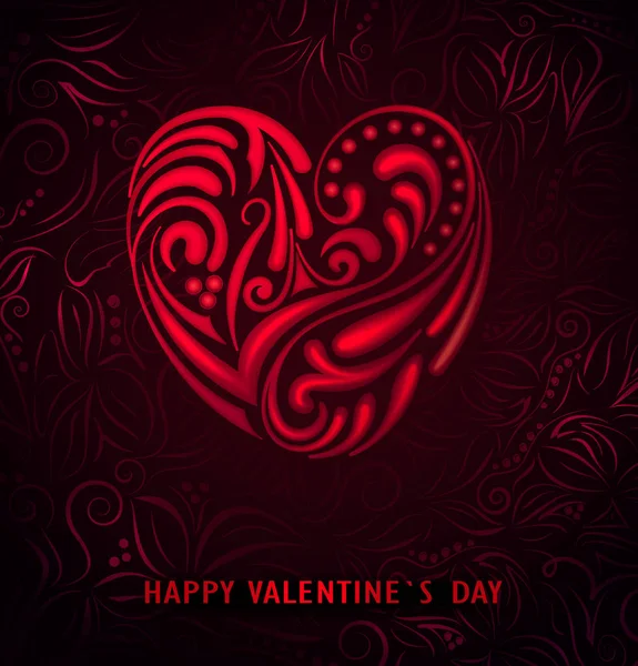 Jaskrawoczerwone serca, szczęśliwy walentynki wektor symbol serca z swirls wzór na czarnym tle — Wektor stockowy