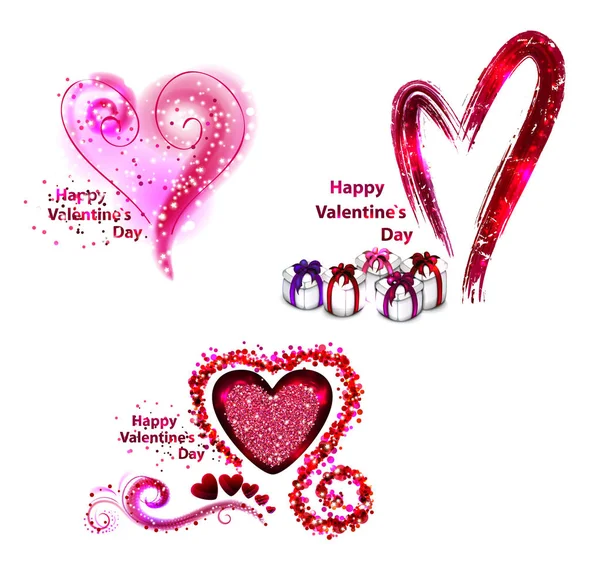 Блеск набора с счастливыми валентинками день сердца. красный символ праздника сердца — стоковый вектор