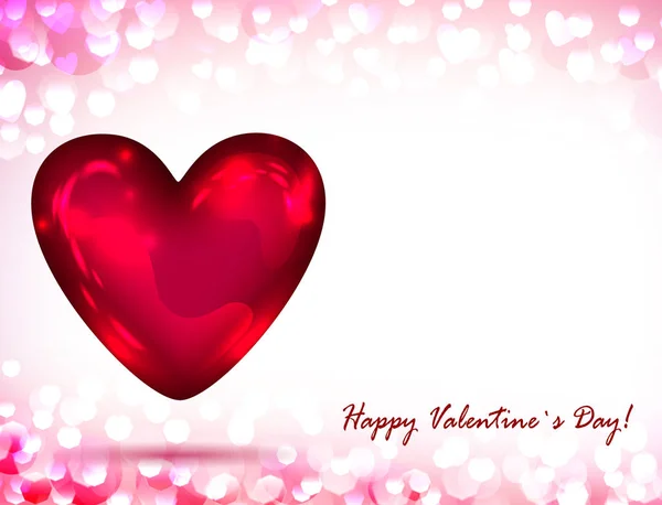 Mutlu Sevgililer günü vektör simgesi pembe bokeh arka plan üzerinde parlak kırmızı kalp — Stok Vektör