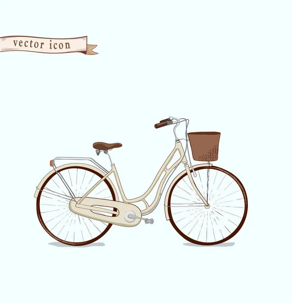 L'icône de vélo vectoriel dessinée à la main avec panier pour fleurs. l'icône vectorielle pour illustrer le voyage drôle et les voyages romantiques. le vélo fait partie d'une vie saine — Image vectorielle