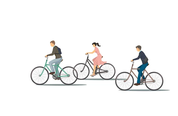 Bisikletçi simgesi. Kadın bisiklete biniyor. Adam bisiklete biniyor. Bir grup insan bisikleti olduğunu. Kişi Bisiklete biniyor. Ulaşım altyapısı unsurları. Aktif yaşam kavramı. — Stok Vektör
