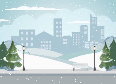Cityscape büyük bir metropol. Sakin sokak. Düz resmi şehir. Winter Park, şehrin yeşil ağaçlar. Kentsel arka plan. Evlerin arka plan. Rahat özellik. Parkta yürüyüşleri için karlı sokak