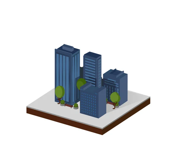 Ikon Kota Isometric Model Pencakar Langit Bangunan Bisnis Ikon Real - Stok Vektor