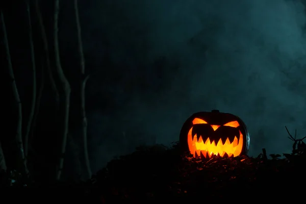 Ужасный Светящийся Джек Фонарь Темноте — стоковое фото